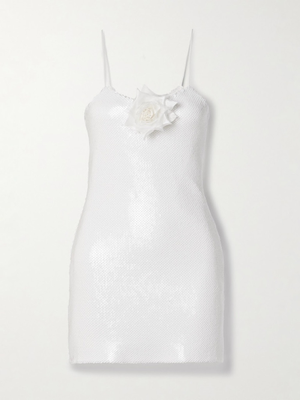 Rodarte White Sequin Slip Dress with Floral Accent